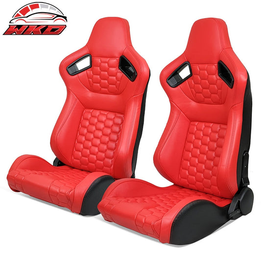 Wholesale Universal X2 Reclinable Honeycomb Racing Seat +Dual Slider Red PU Carbon Leather