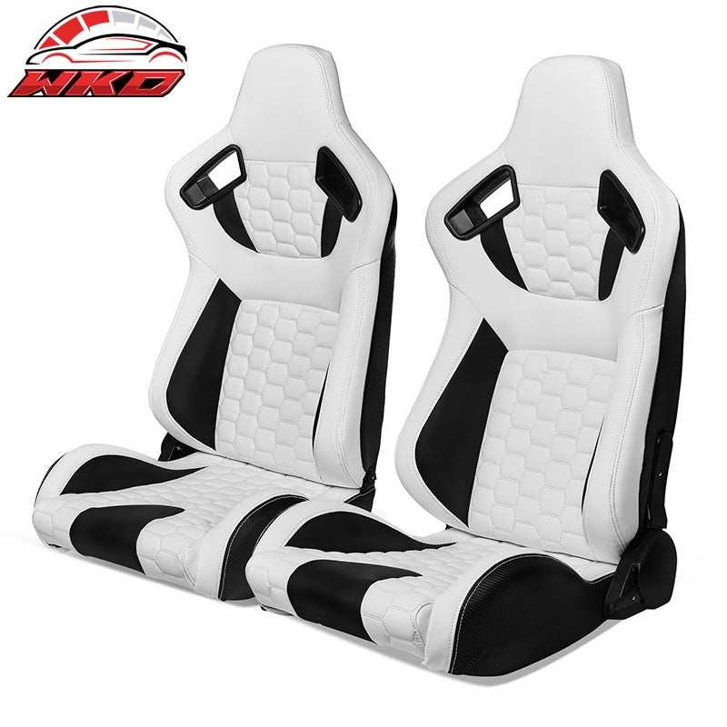 Wholesale Universal X2 Reclinable Honeycomb Racing Seat + Dual Slider WH Black PU Leather