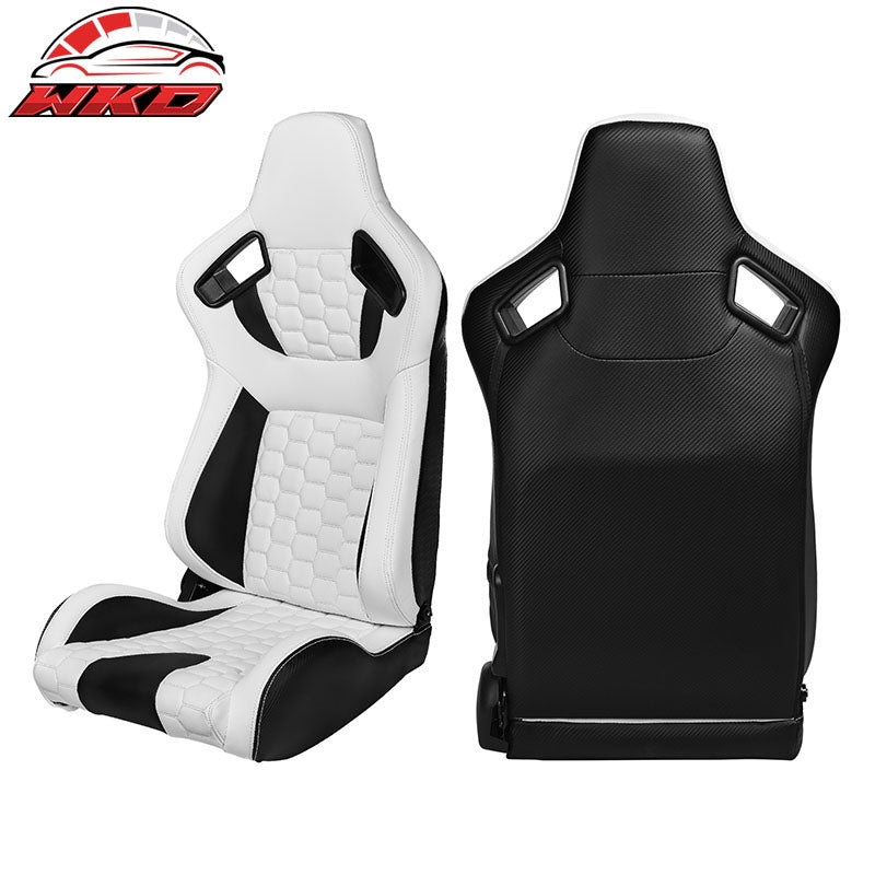 Universal X2 Reclinable Honeycomb Racing Seat + Dual Slider WH Black PU Leather