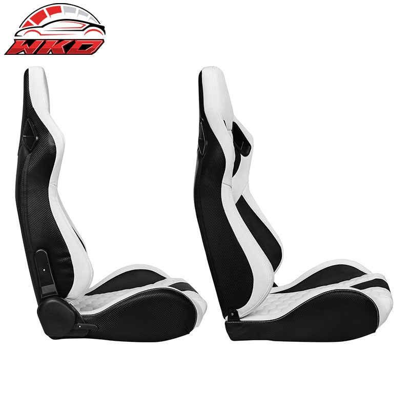 Universal X2 Reclinable Honeycomb Racing Seat + Dual Slider WH Black PU Leather