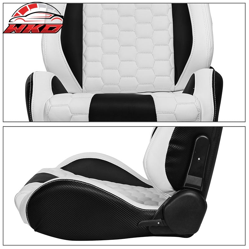 Universal X2 Reclinable Honeycomb Racing Seat + Dual Slider WH Black PU Leather