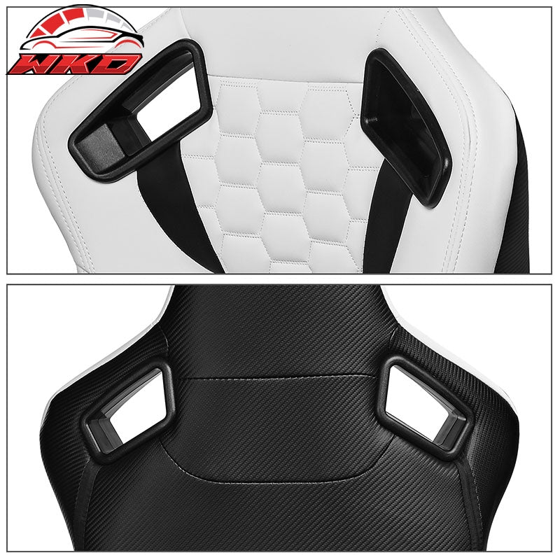 Universal X2 Reclinable Honeycomb Racing Seat + Dual Slider WH Black PU Leather