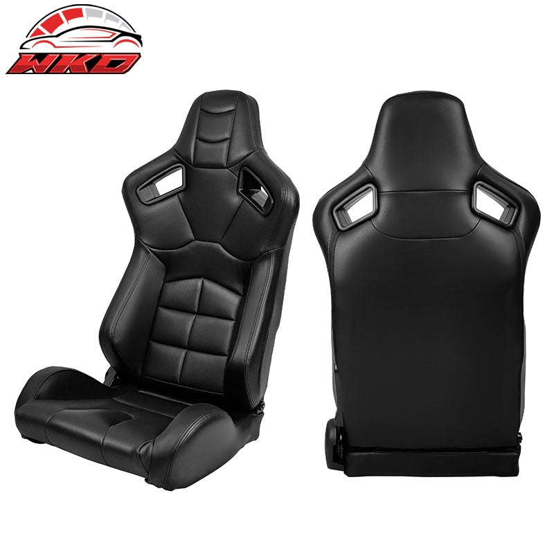 Universal X2 Reclinable Muscle Style Racing Seat + Dual Slider Black PU Leather