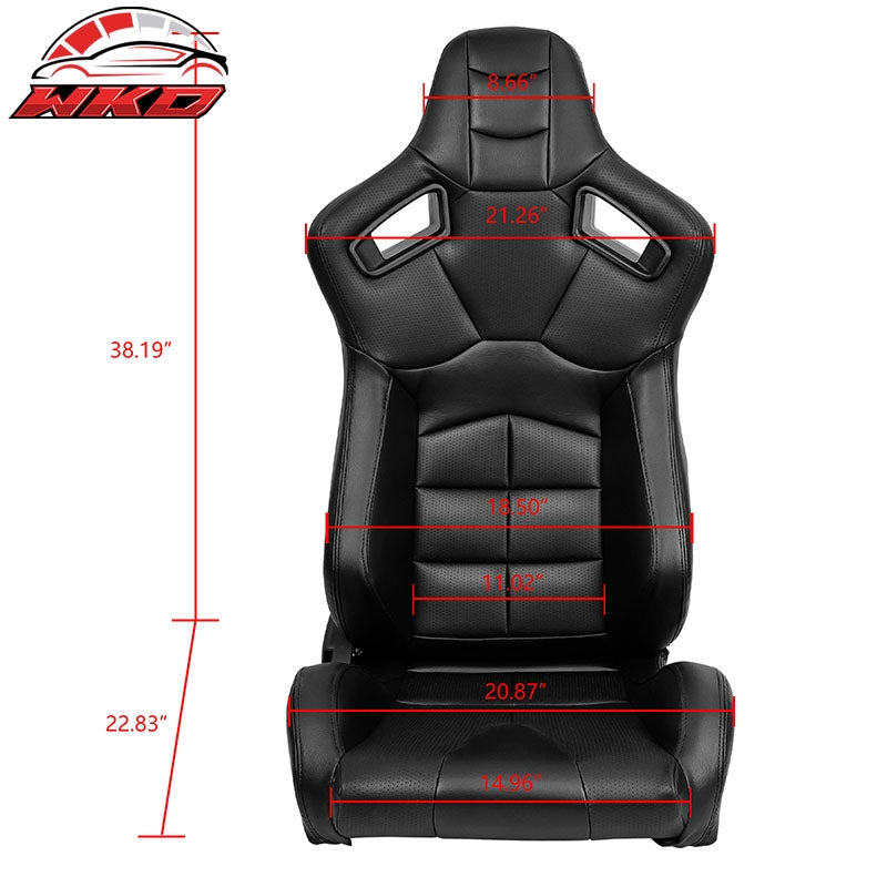 Universal X2 Reclinable Muscle Style Racing Seat + Dual Slider Black PU Leather