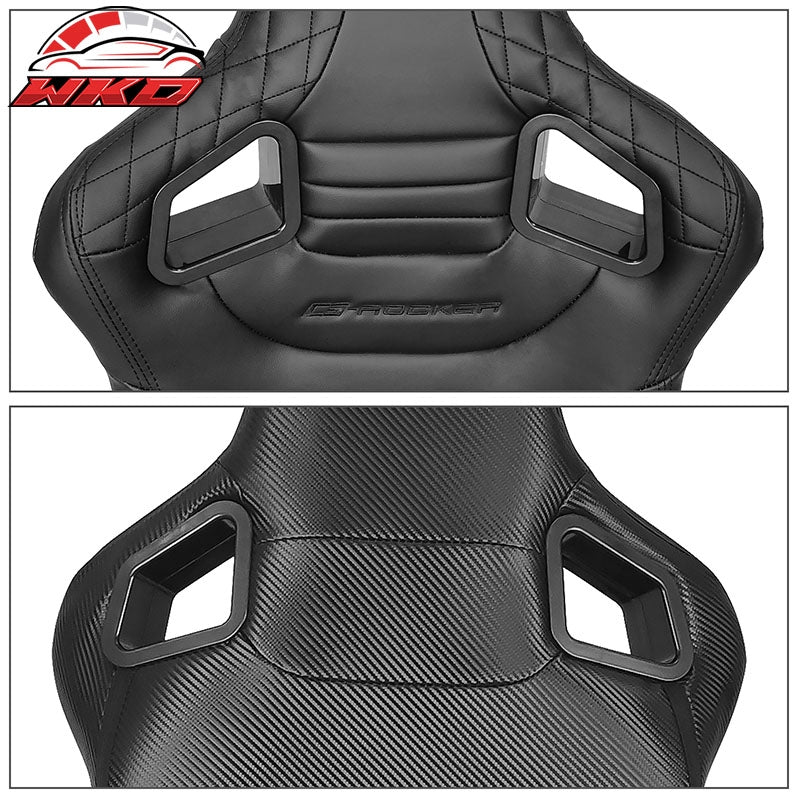 Universal Pair Reclinable Racing Seats + Dual Slider Black PU&Carbon Leather