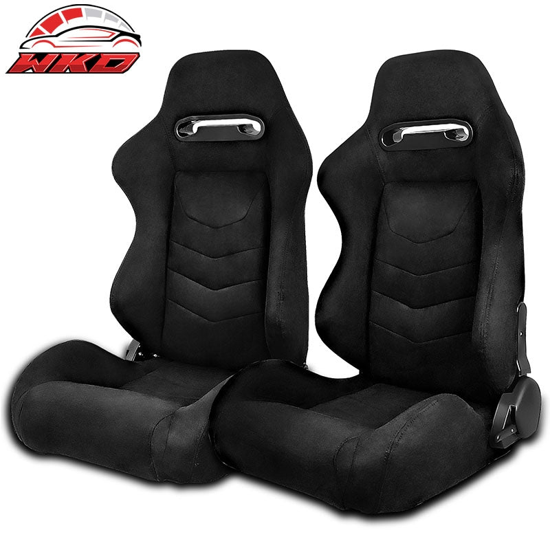 Wholesale Universal Pair Reclinable Racing Seats Dual Slider Black Suede&Carbon Leather