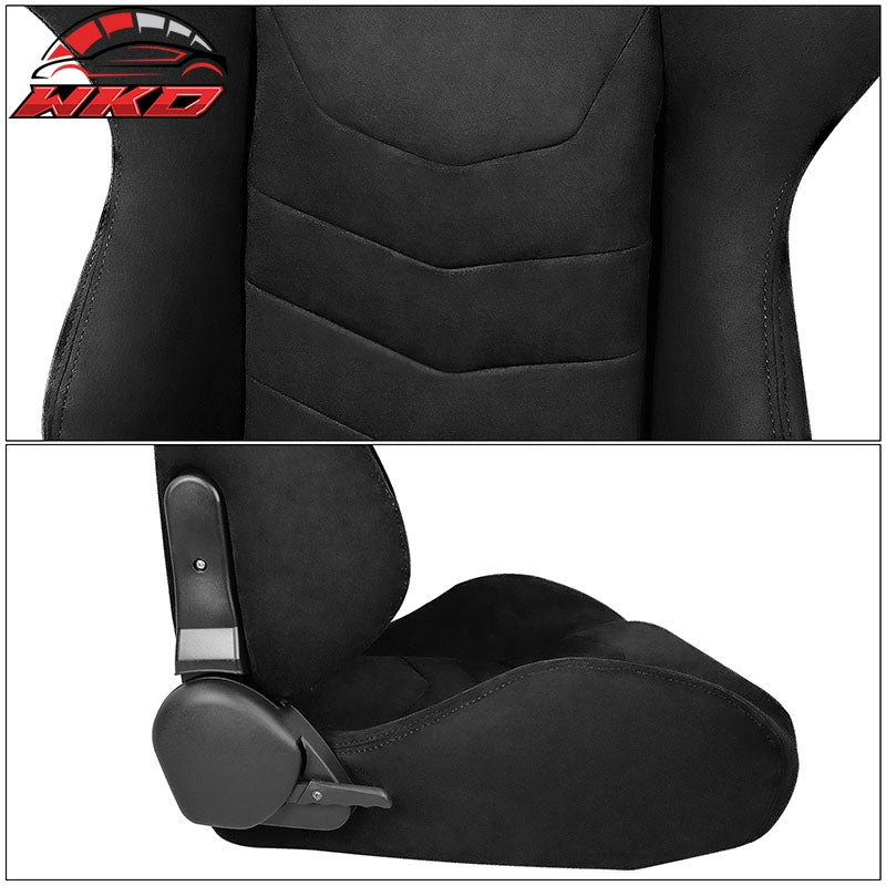 Universal Pair Reclinable Racing Seats Dual Slider Black Suede&Carbon Leather