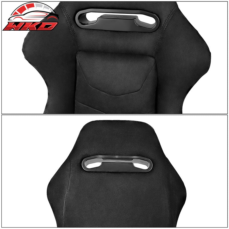 Universal Pair Reclinable Racing Seats Dual Slider Black Suede&Carbon Leather