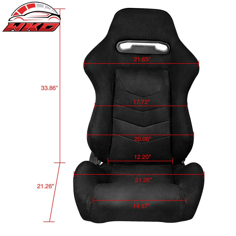 Universal Pair Reclinable Racing Seats Dual Slider Black Suede&Carbon Leather