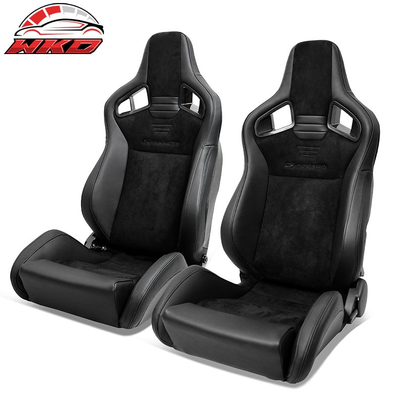 Wholesale Universal Pair Reclinable Racing Seats w/Dual Slider Suede PU Carbon Leather