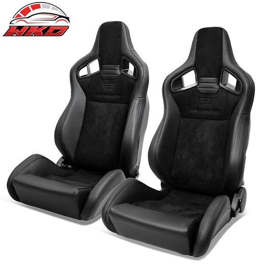 Wholesale Universal Pair Reclinable Racing Seats w/Dual Slider Suede PU Carbon Leather