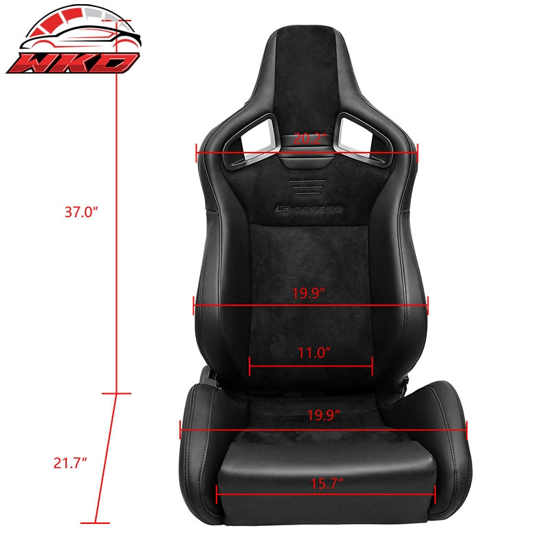 Universal Pair Reclinable Racing Seats w/Dual Slider Suede PU Carbon Leather