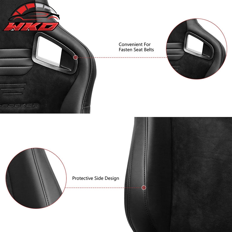 Universal Pair Reclinable Racing Seats w/Dual Slider Suede PU Carbon Leather