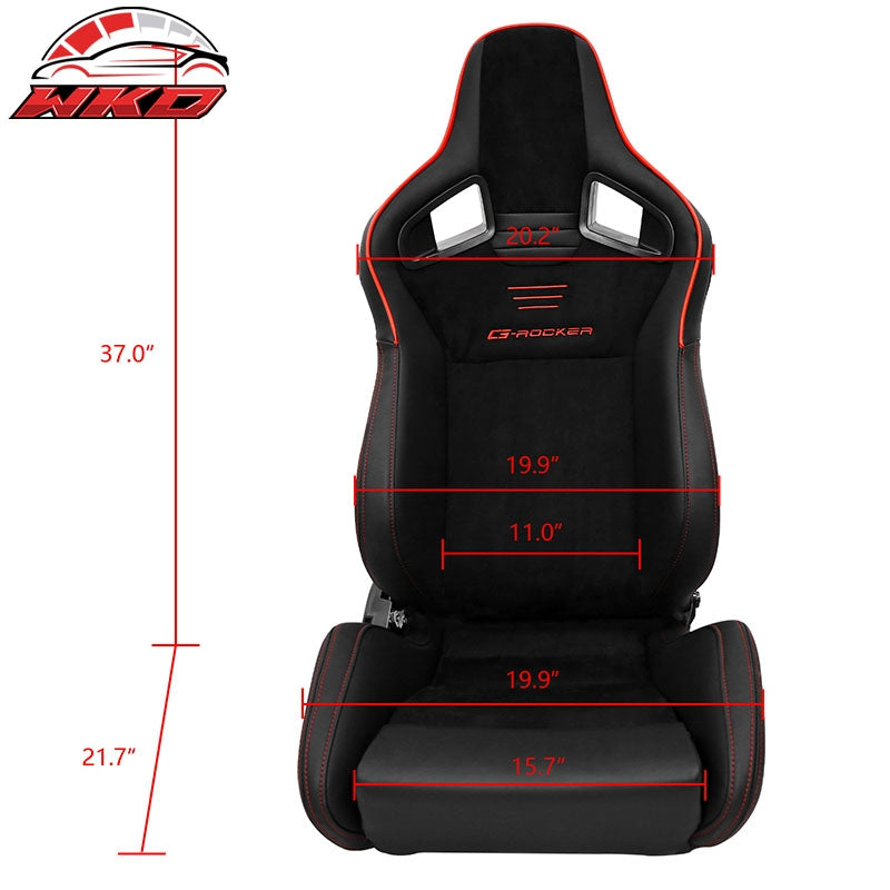 Universal Pair Reclinable Racing Seats Dual Slider Suede PU Carbon Leather Red