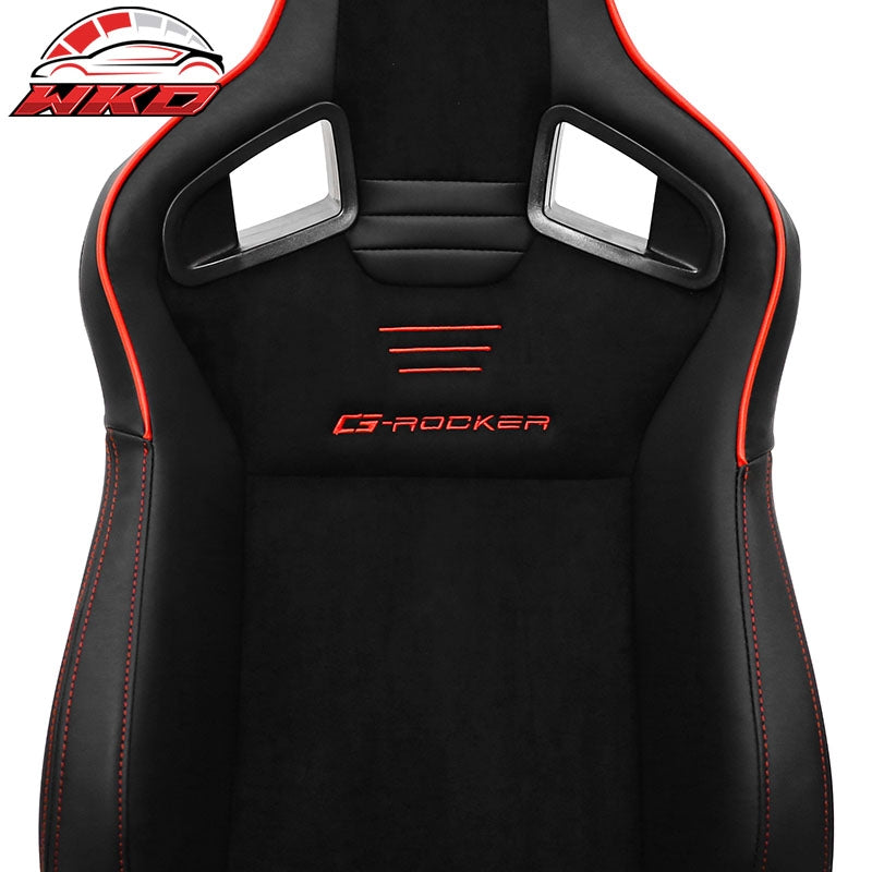 Universal Pair Reclinable Racing Seats Dual Slider Suede PU Carbon Leather Red