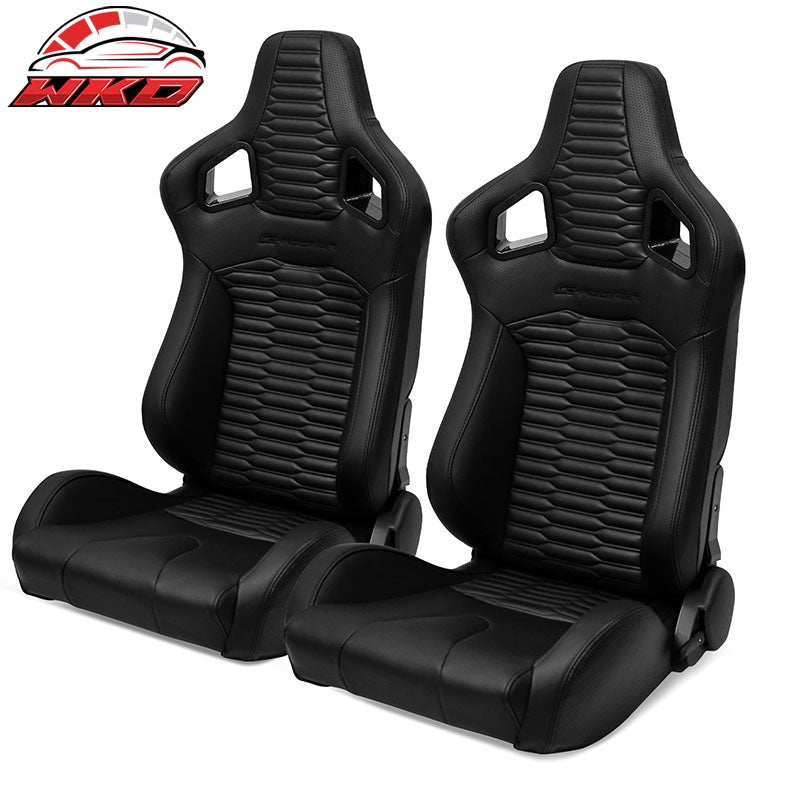 Wholesale Universal Pair Reclinable Racing Seats w/Dual Slider PU Carbon Leather Black