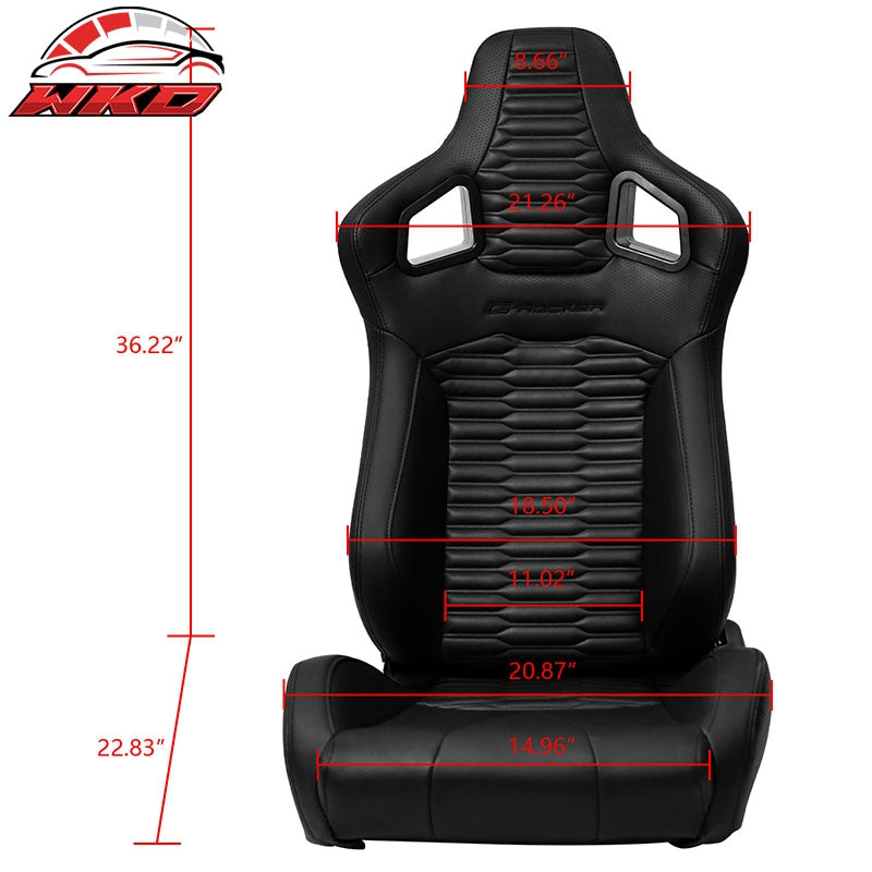 Universal Pair Reclinable Racing Seats w/Dual Slider PU Carbon Leather Black