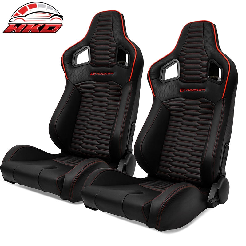 Wholesale Universal Pair Reclinable Racing Seats Dual Slider PU Carbon Leather Red Strip