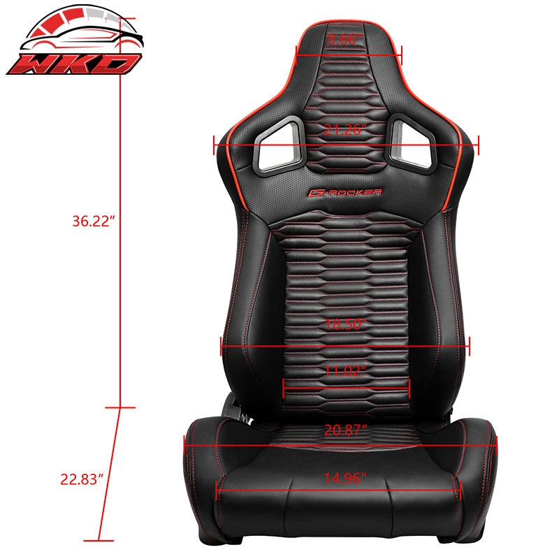 Universal Pair Reclinable Racing Seats Dual Slider PU Carbon Leather Red Strip