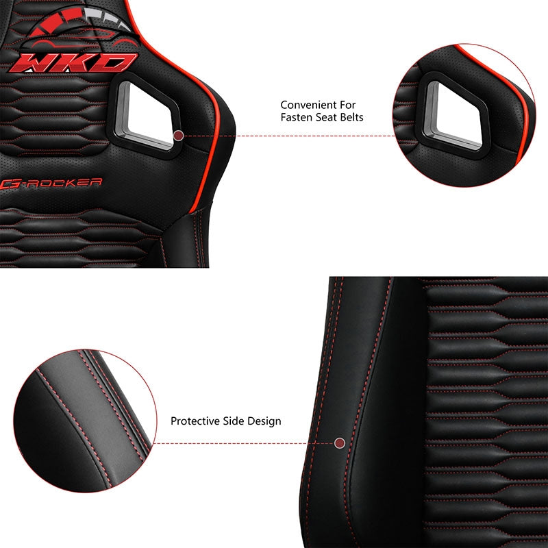 Universal Pair Reclinable Racing Seats Dual Slider PU Carbon Leather Red Strip