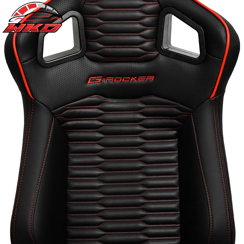 Universal Pair Reclinable Racing Seats Dual Slider PU Carbon Leather Red Strip