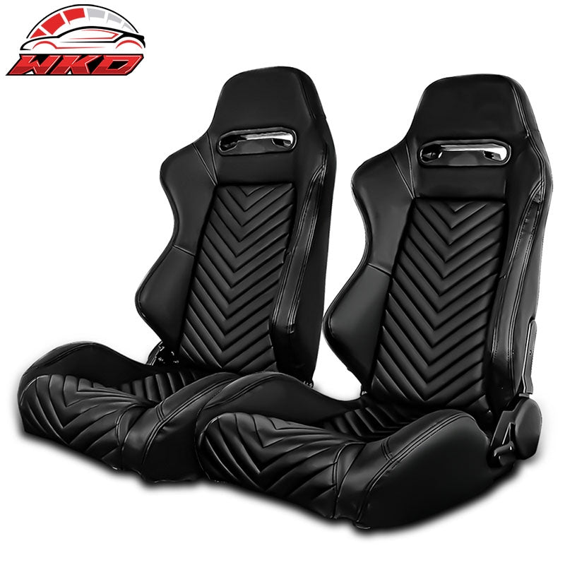 Wholesale Universal Pair Reclinable Racing Seats + Dual Sliders Black PU Leather