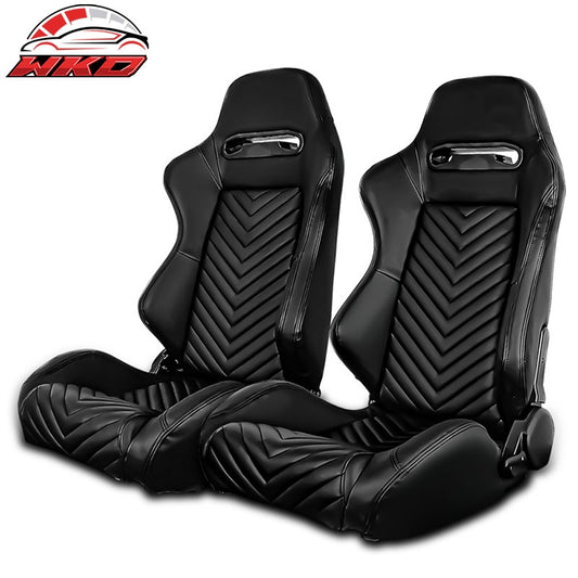 Wholesale Universal Pair Reclinable Racing Seats + Dual Sliders Black PU Leather