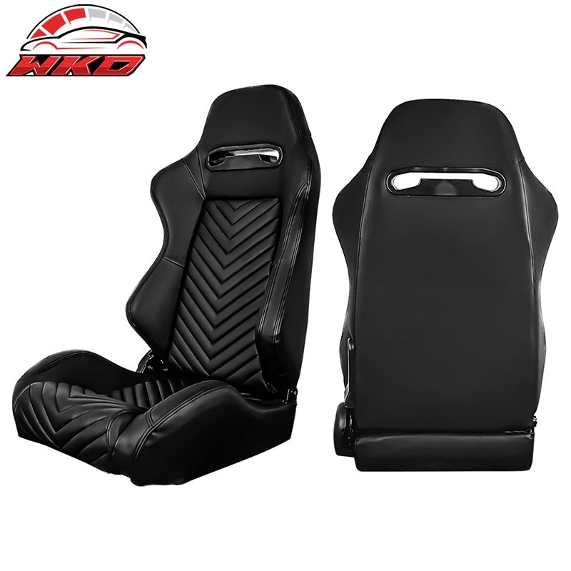 Universal Pair Reclinable Racing Seats + Dual Sliders Black PU Leather