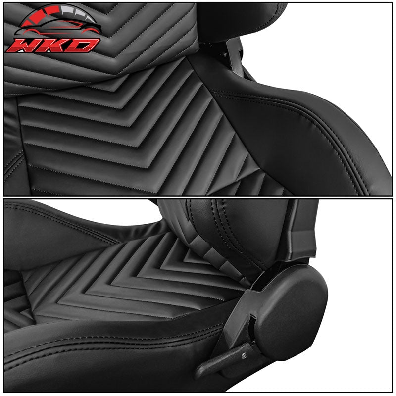 Universal Pair Reclinable Racing Seats + Dual Sliders Black PU Leather