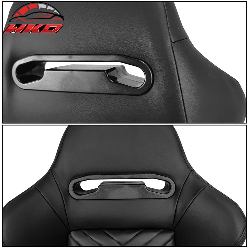 Universal Pair Reclinable Racing Seats + Dual Sliders Black PU Leather