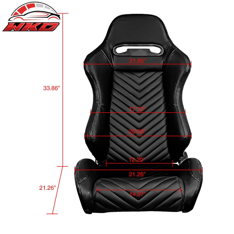 Universal Pair Reclinable Racing Seats + Dual Sliders Black PU Leather