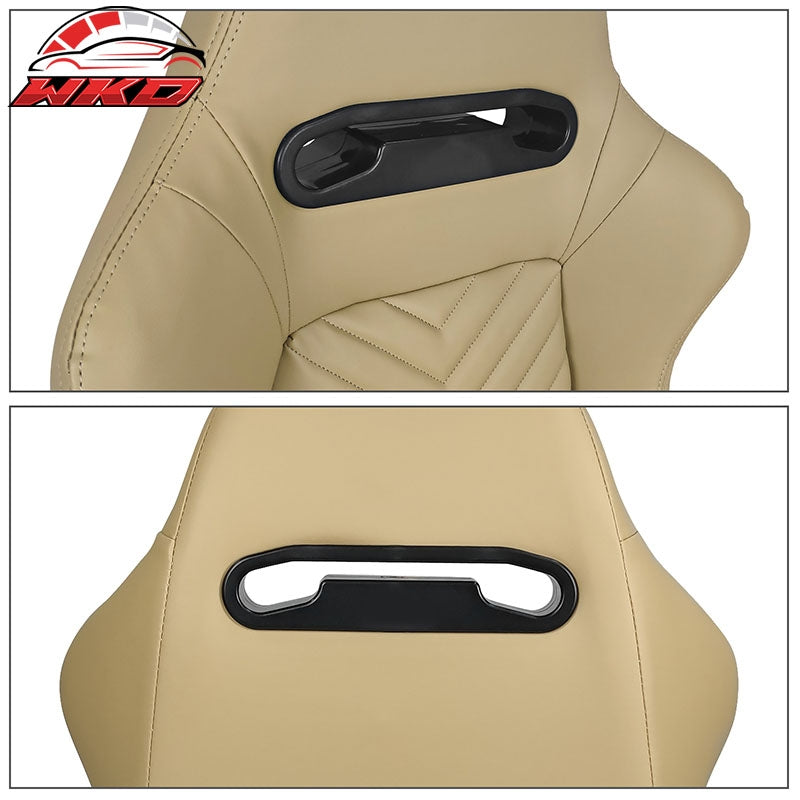 Universal Pair Reclinable Racing Seats Dual Sliders Brown PU&Carbon Leather Back