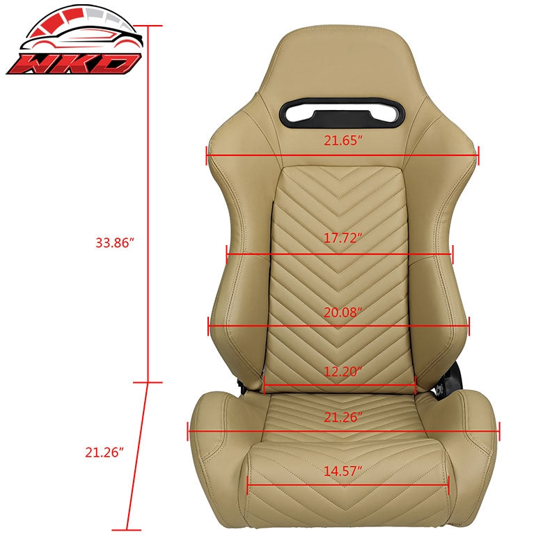 Universal Pair Reclinable Racing Seats Dual Sliders Brown PU&Carbon Leather Back