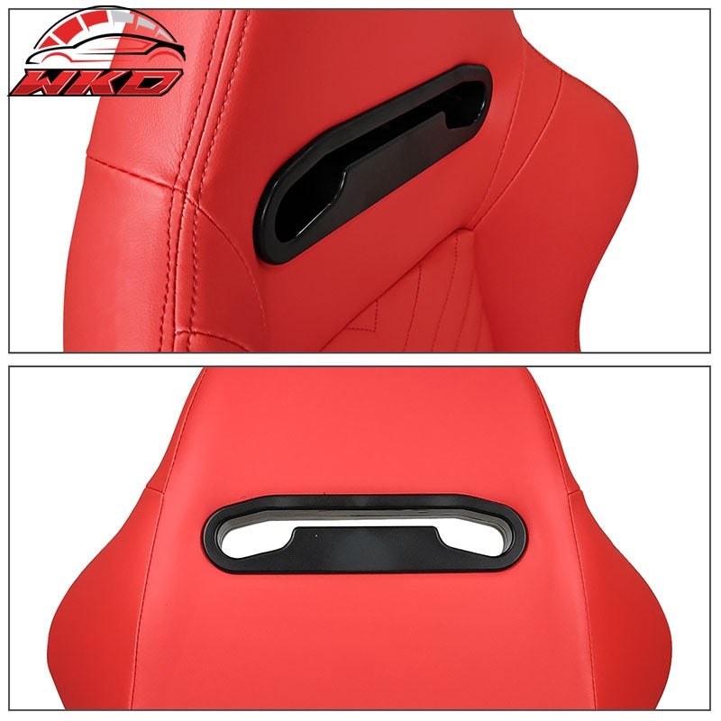 Universal Pair Reclinable Racing Seats + Dual Sliders Red PU Leather