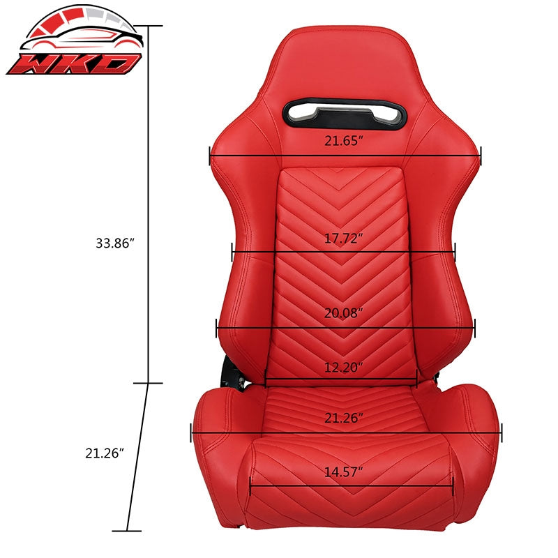 Universal Pair Reclinable Racing Seats + Dual Sliders Red PU Leather