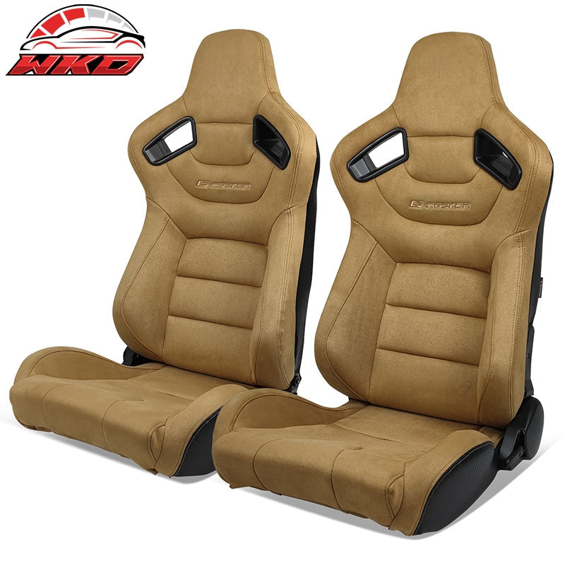 Wholesale Universal Pair Reclinable Racing Seats Dual Sliders Brown Suede&Carbon Leather