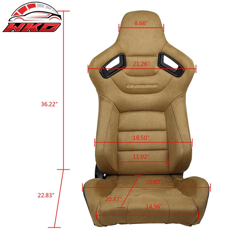 Universal Pair Reclinable Racing Seats Dual Sliders Brown Suede&Carbon Leather