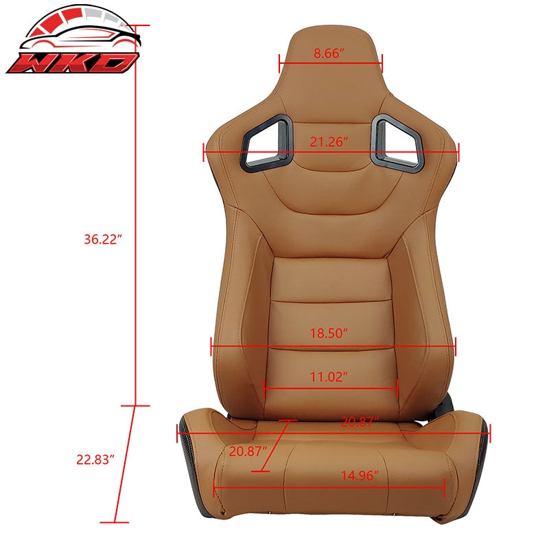 Universal Pair Reclinable Racing Seats + Dual Sliders Brown PU Carbon Leather