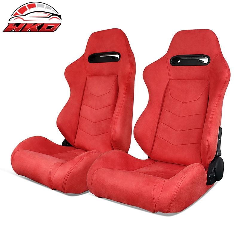 Wholesale Pair Universal Reclinable Suede Racing Seats Dual Sliders Red