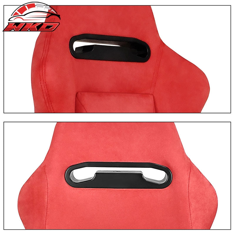 Pair Universal Reclinable Suede Racing Seats Dual Sliders Red