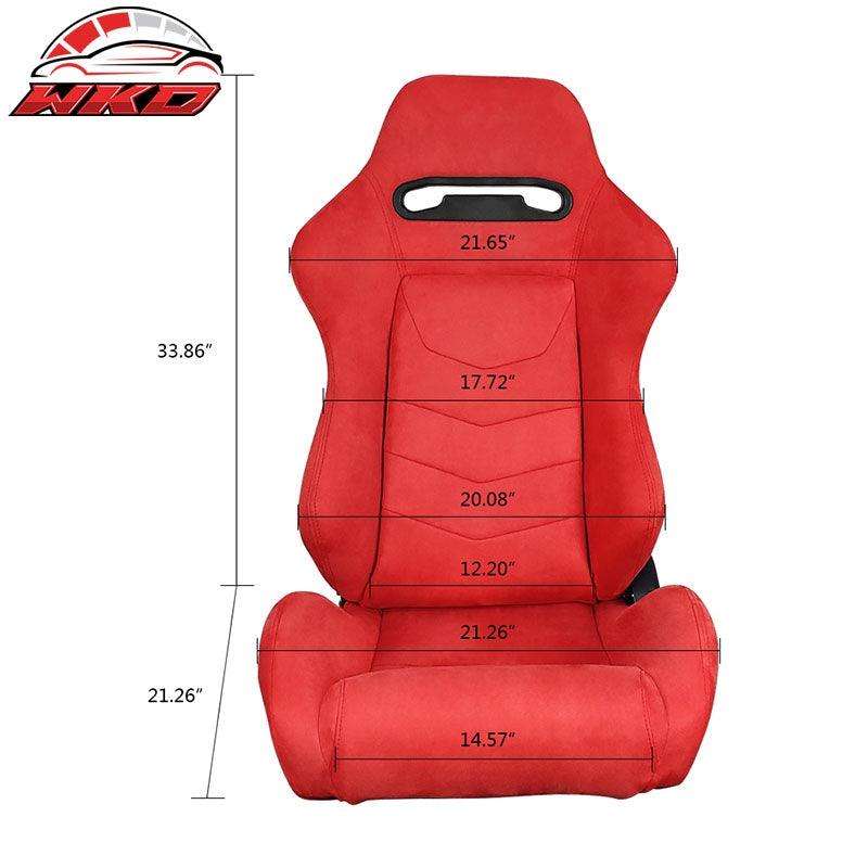 Pair Universal Reclinable Suede Racing Seats Dual Sliders Red