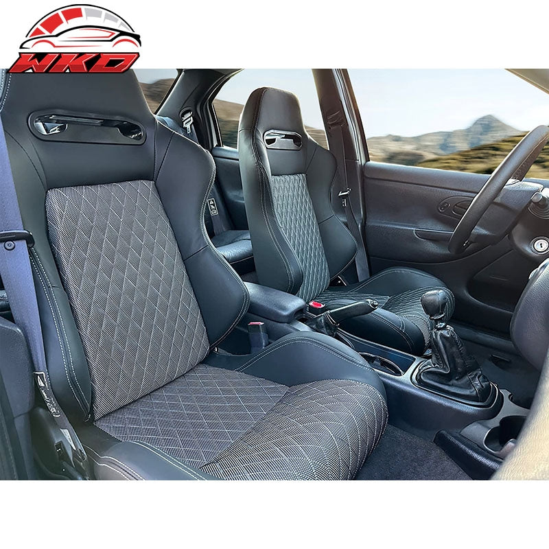 Universal Pair Reclinable Racing Seats + Dual Sliders Shiny?Mesh?Fabric