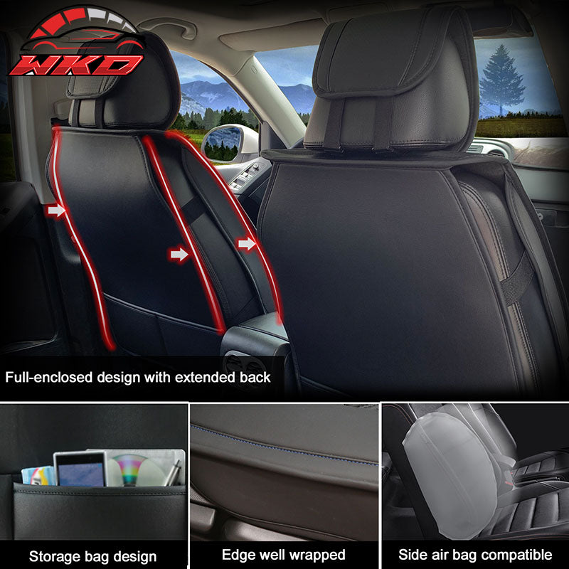Universal PU Leather Car Seat Covers Cushion Protector 01 Style Black (Front)