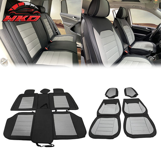 Wholesale Universal Front Rear Car Seat Covers Black & Gray PU Leather 01 Style Full Set