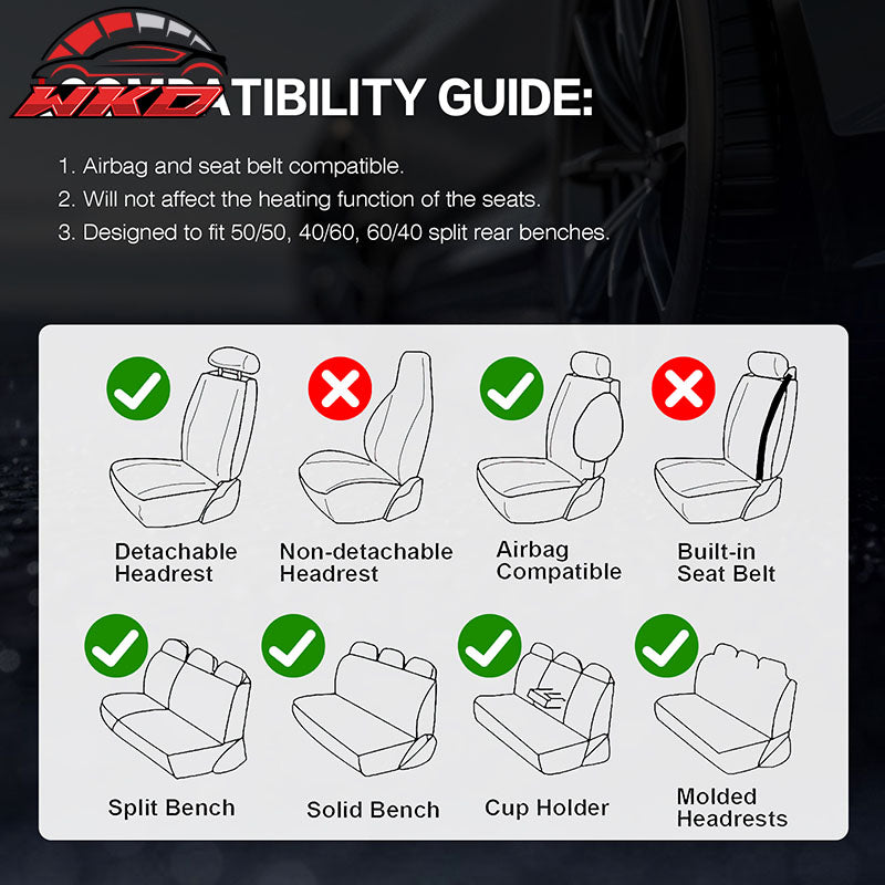 Universal Front Rear Car Seat Covers Black & Gray PU Leather 01 Style Full Set