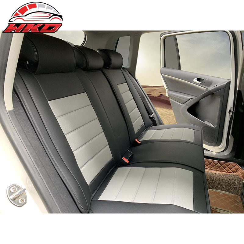 Universal Front Rear Car Seat Covers Black & Gray PU Leather 01 Style Full Set