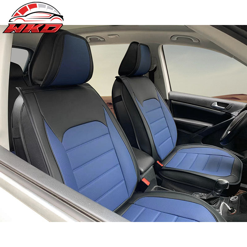 Wholesale Universal Front Rear Car Seat Covers Black & Blue PU Leather 01 Style Full Set