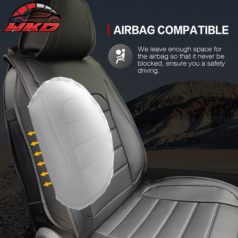 Universal Front Rear Car Seat Covers Black & Blue PU Leather 01 Style Full Set