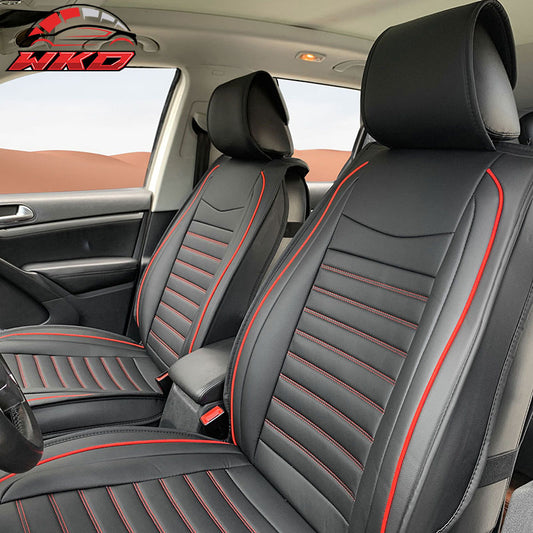 Wholesale Universal Black & Red Stitching Car Seat Covers PU Leather - 02 Style (Front)