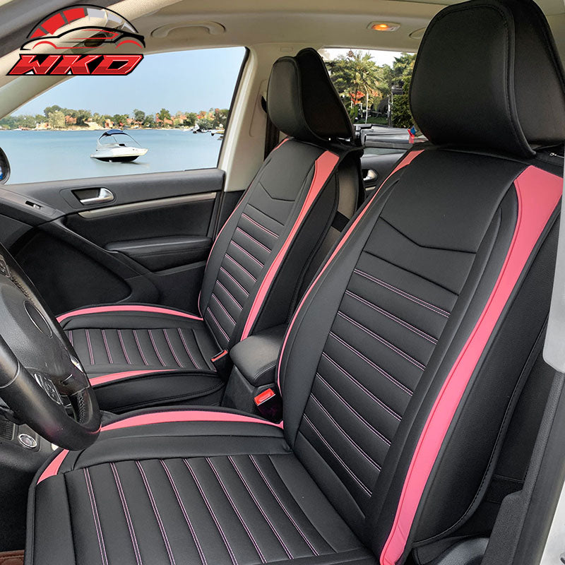 Wholesale Universal Black & Pink Striped Car Seat Covers PU Leather Full Set - 02 Style